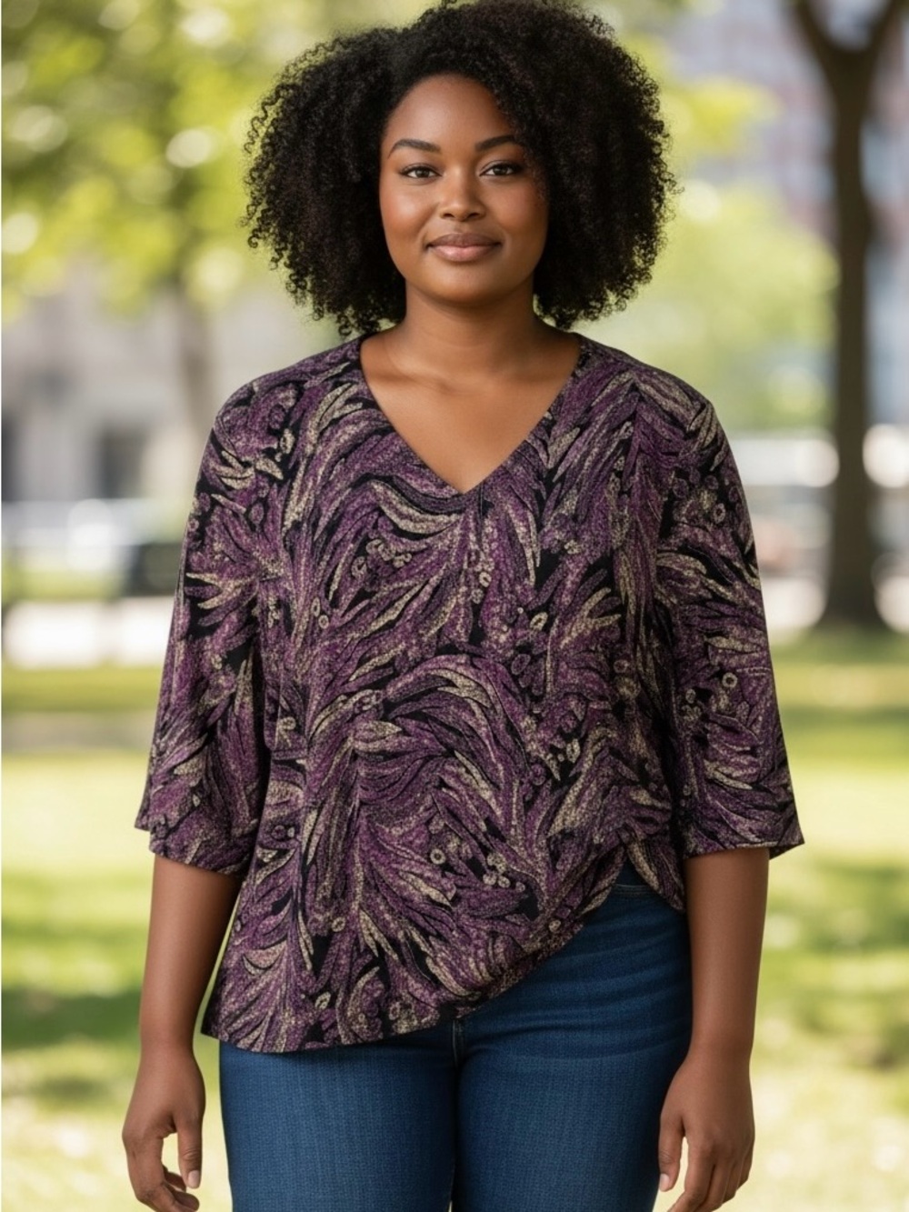 Maggie Barnes plus size 4X V-neck lightweight stretchy tunic pull-on top purple
